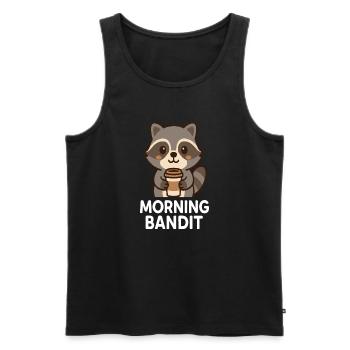 Cuddly raccoon with coffee cup - Men's Premium Organic Tank Top - black - Front - Michal (187cm)