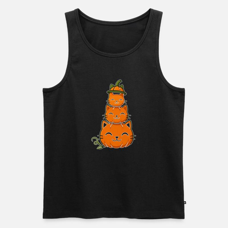 Fröhliche Kürbiskatzen-Stack - Männer Premium Bio Tank Top - Schwarz