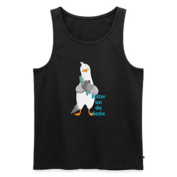 "Butter to the fish" – Funny seagull with fish - Men's Premium Organic Tank Top - black - Front - AI Model Male 178 light (178cm)