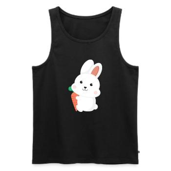Cute White Bunny Rabbit Holding Carrot Cartoon Art - Männer Premium Bio Tank Top - Schwarz - Vorne - AI Model Male 178 light (178cm)