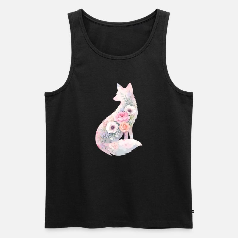 Fuchs Silhouette Aquarell Blumen - Männer Premium Bio Tank Top - Schwarz