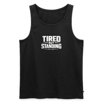 TIRED BUT STANDING – Streetwear - Männer Premium Bio Tank Top - Schwarz - Vorne - AI Model Male 178 light (178cm)