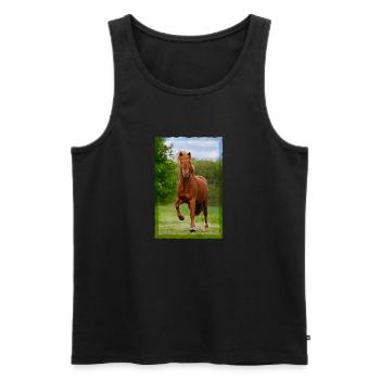 Icelandic horse running in tölt over meadow horse photo - Men's Premium Organic Tank Top - black - Front - AI Model Male 178 light (178cm)
