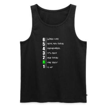 Dire de motard engrenage chemise cadeau - Débardeur bio Premium Homme - noir - Devant - Michal (187cm)