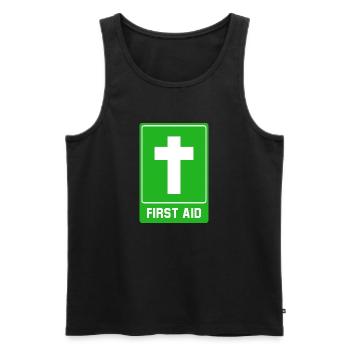 Cross First aid - Men's Premium Organic Tank Top - black - Front - AI Model Male 178 light (178cm)