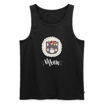Niedliche Kawaii lustige Katze mit Blumen, die Miauen sagen - Männer Premium Bio Tank Top - Schwarz - Vorne - AI Model Male 178 light (178cm)