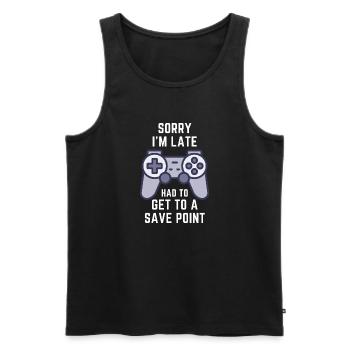 SORRY, I'M LATE! HAD TO GET TO A SAVE POINT - Männer Premium Bio Tank Top - Schwarz - Vorne - AI Model Male 178 light (178cm)