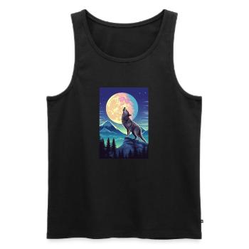 Forest with Full Moon and Howling Wolf - Men's Premium Organic Tank Top - black - Front - AI Model Male 178 light (178cm)