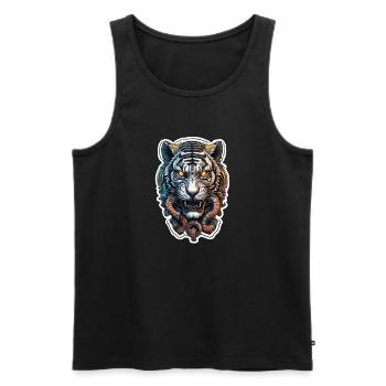 tigre cyberpunk tatouage style japonais - Débardeur bio Premium Homme - noir - Devant - Michal (187cm)