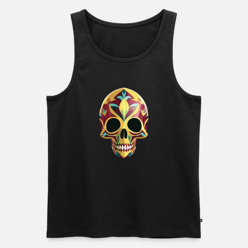 Calavera - Bunter Totenkopf - Männer Premium Bio Tank Top - Schwarz