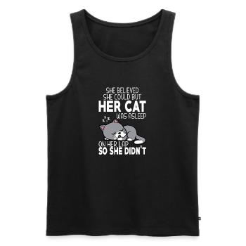 She Believed She Could but Her Cat was Asleep - Men's Premium Organic Tank Top - black - Front - AI Model Male 178 light (178cm)
