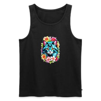 Katze und Blume Aquarell - Männer Premium Bio Tank Top - Schwarz - Vorne - AI Model Male 178 light (178cm)