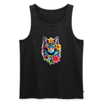 Katze und Blume Aquarell - Männer Premium Bio Tank Top - Schwarz - Vorne - AI Model Male 178 light (178cm)