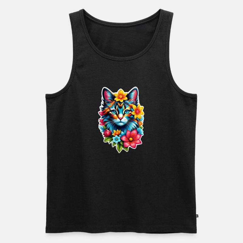 chat et fleur aquarelle - Débardeur bio Premium Homme - noir