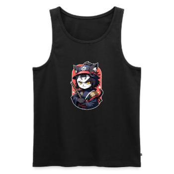 Ninja Katze - Samurai Kätzchen - Männer Premium Bio Tank Top - Schwarz - Vorne - Michal (187cm)