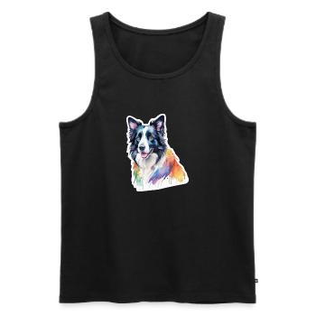 Border Collie Aquarelles - Débardeur bio Premium Homme - noir - Devant - Michal (187cm)