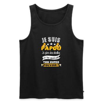 je suis papou t-shirt abeille miel apiculteur - Débardeur bio Premium Homme - noir - Devant - Michal (187cm)