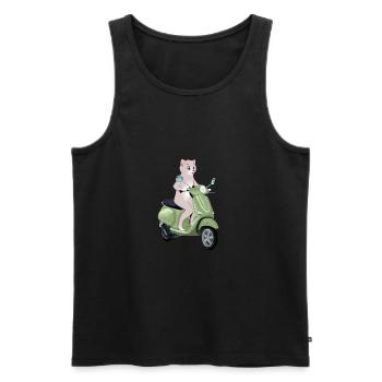 CAT ON A GREEN SCOOTER - Men's Premium Organic Tank Top - black - Front - AI Model Male 178 light (178cm)