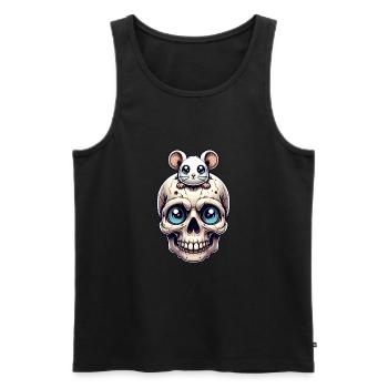 Skull mit süßer kleiner Maus auf der Stirn - Männer Premium Bio Tank Top - Schwarz - Vorne - AI Model Male 178 light (178cm)
