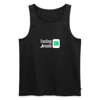 Fasting mode ON text design - Men's Premium Organic Tank Top - black - Front - AI Model Male 178 light (178cm)