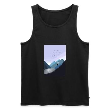 Lac au coucher du soleil - Débardeur bio Premium Homme - noir - Devant - AI Model Male 178 light (178cm)