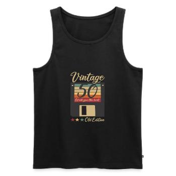 50 Years Old Technique Floppy Vintage Birthday - Men's Premium Organic Tank Top - black - Front - AI Model Male 178 light (178cm)