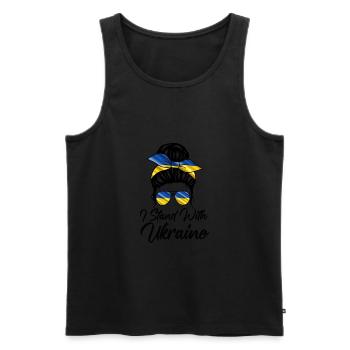 Womens Messy Bun Ukraine I Stand With Ukraine Flag - Men's Premium Organic Tank Top - black - Front - Michal (187cm)