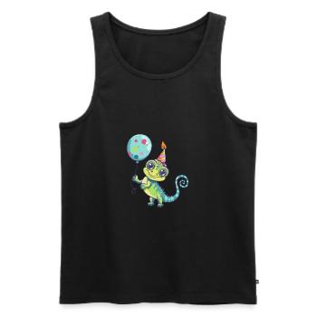 Bande dessinée d’anniversaire caméléon - Débardeur bio Premium Homme - noir - Devant - Michal (187cm)