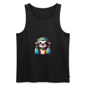 Lustiges Faultier mit Kopfhöhrern - Männer Premium Bio Tank Top - Schwarz - Vorne - Michal (187cm)