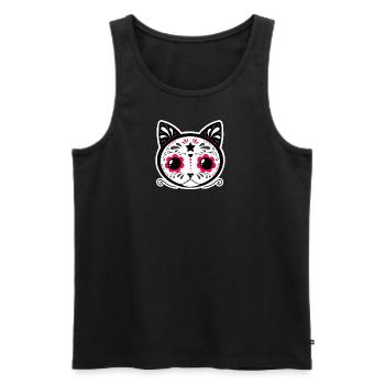 Katze Sugar Skull Dias de muerte - Männer Premium Bio Tank Top - Schwarz - Vorne - AI Model Male 178 light (178cm)