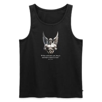 John 15:18 Engel – Bibelvers Gym Motivation - Männer Premium Bio Tank Top - Schwarz - Vorne - AI Model Male 178 light (178cm)