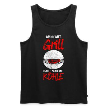 Mann mit Grill sucht Frau mit Kohle - Männer Premium Bio Tank Top - Schwarz - Vorne - Michal (187cm)