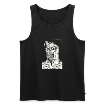 Dessin au trait du sweat à capuche tête de mort - Débardeur bio Premium Homme - noir - Devant - Michal (187cm)