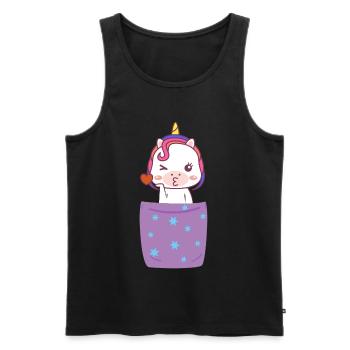 Einhorn in Brusttasche - Männer Premium Bio Tank Top - Schwarz - Vorne - Michal (187cm)