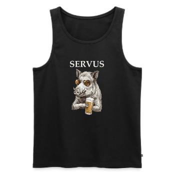 Lustiges Servus Wildschwein Mit Bier - Männer Premium Bio Tank Top - Schwarz - Vorne - Michal (187cm)