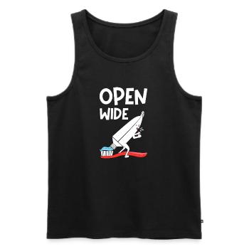 Open Wide - Men's Premium Organic Tank Top - black - Front - AI Model Male 178 light (178cm)