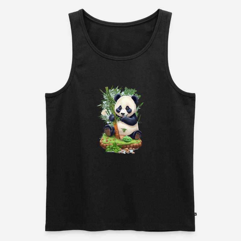 Panda Bär ißt Bambus - Männer Premium Bio Tank Top - Schwarz