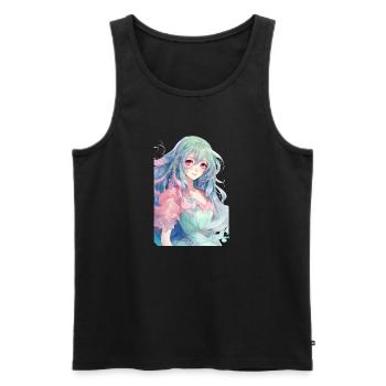 Fille d’anime aux cheveux bleus et verts - Débardeur bio Premium Homme - noir - Devant - AI Model Male 178 light (178cm)