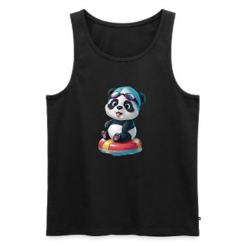 Pandas Schwimmabenteuer! - Männer Premium Bio Tank Top - Schwarz - Vorne - AI Model Male 178 light (178cm)