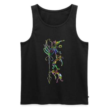 Kokopelli Musician Acrobats - Boho Feather 2 - Débardeur bio Premium Homme - noir - Devant - AI Model Male 178 light (178cm)