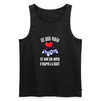 Maillot jeux vidéo geek humour idée cadeau garçon - Débardeur bio Premium Homme - noir - Devant - Michal (187cm)