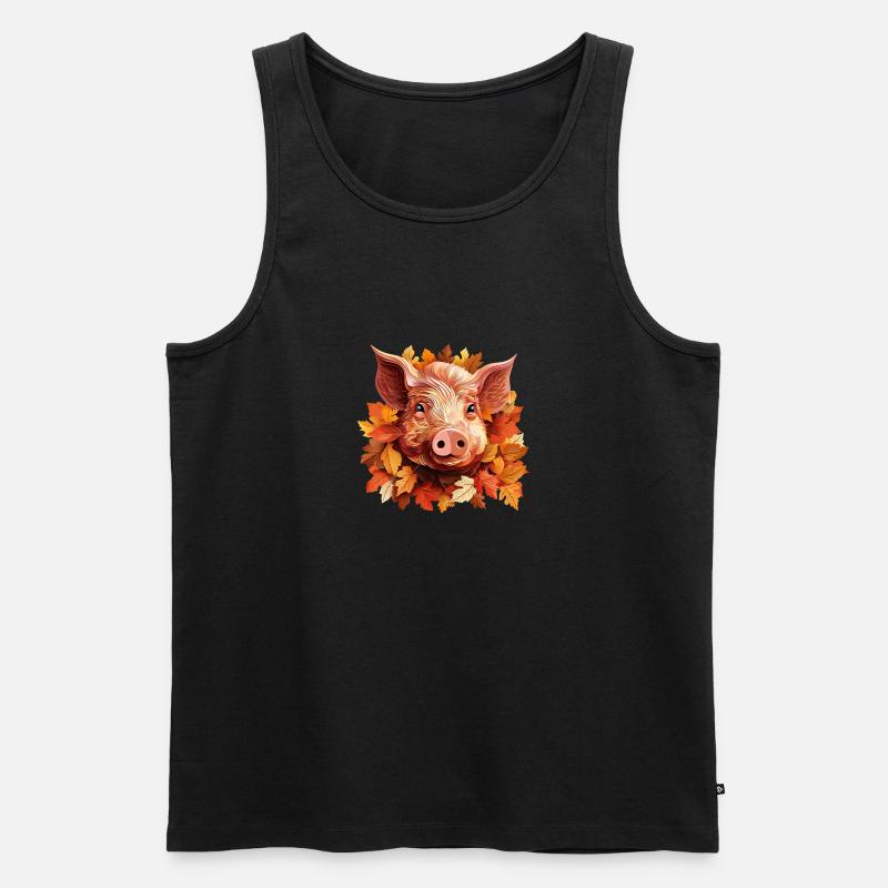 Schweingesicht im bunten Herbstlaub - Männer Premium Bio Tank Top - Schwarz