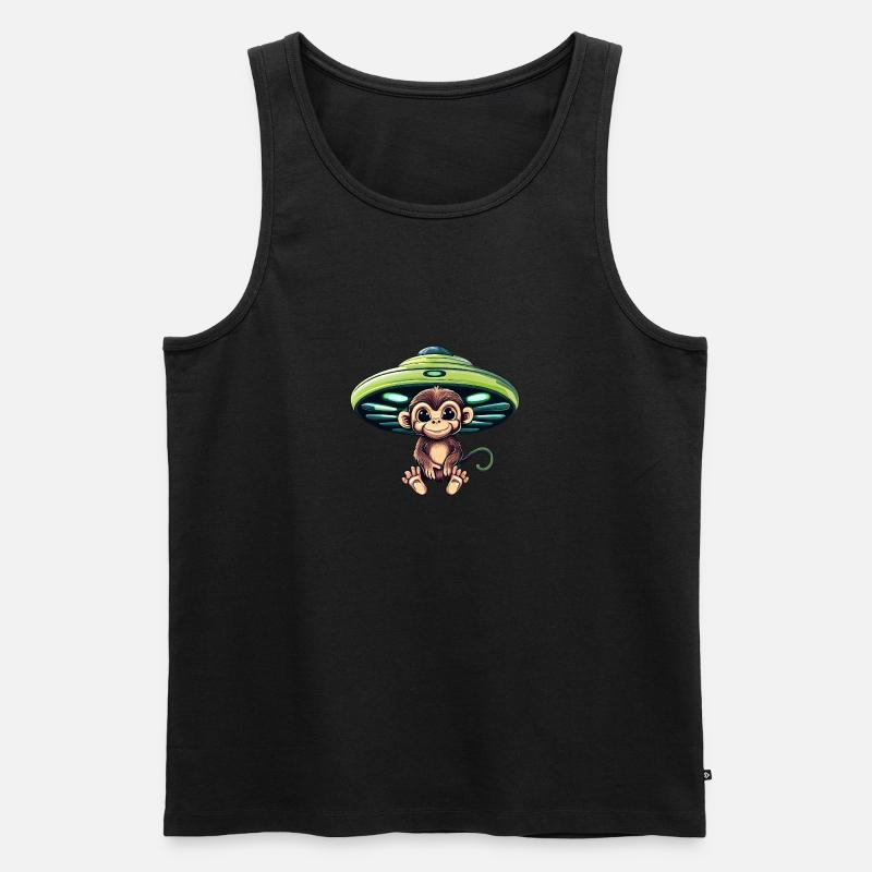 Alien-UFO und sitzender Schimpanse - Männer Premium Bio Tank Top - Schwarz