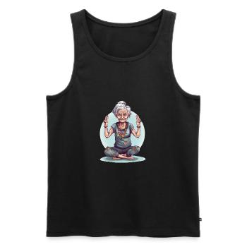Cool Yoga Granny - La méditation dans la force de l’âge - Débardeur bio Premium Homme - noir - Devant - AI Model Male 178 light (178cm)