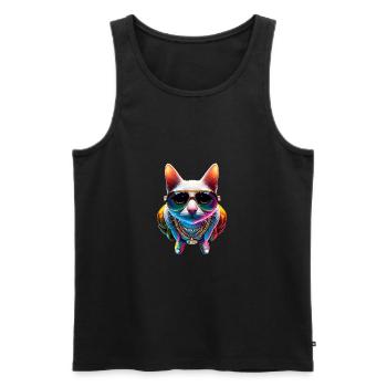 Chat hip-hop cool avec des lunettes de soleil et une chaîne en or - Débardeur bio Premium Homme - noir - Devant - Michal (187cm)