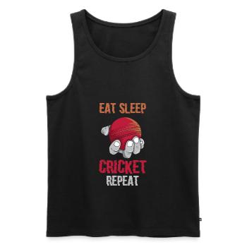 Eat Sleep Cricket Repeat Funny Cricket Ball Player - Men's Premium Organic Tank Top - black - Front - Michal (187cm)