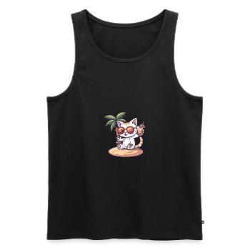 Cat Summer Beach Comic - Men's Premium Organic Tank Top - black - Front - Michal (187cm)