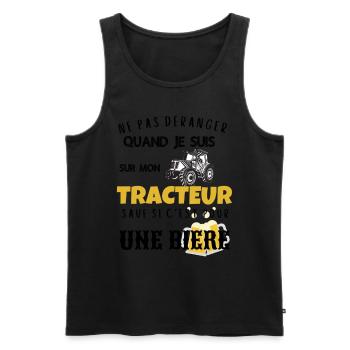Ne pas déranger tracteur sauf pour biere cadeau - Débardeur bio Premium Homme - noir - Devant - Michal (187cm)