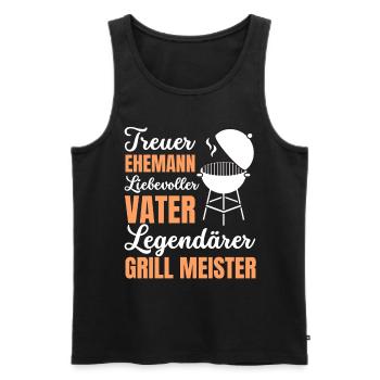 Ehemann Vater Papa Grillmeister BBQ Held Legende - Männer Premium Bio Tank Top - Schwarz - Vorne - Michal (187cm)