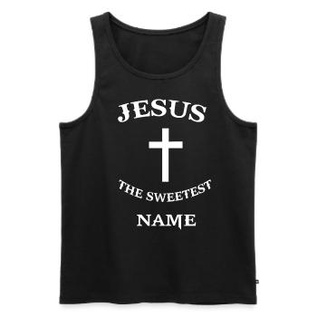 Croix Jésus-Christ Christianisme Religion Dicton - Débardeur bio Premium Homme - noir - Devant - Michal (187cm)